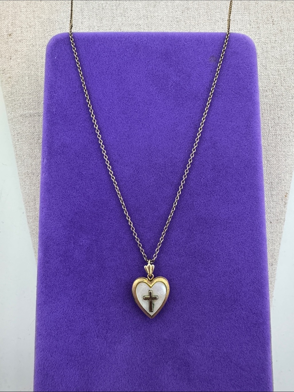 💛 Vintage 12k Gold Filled Mother of Pearl Heart Cross Locket Necklace | Repaired